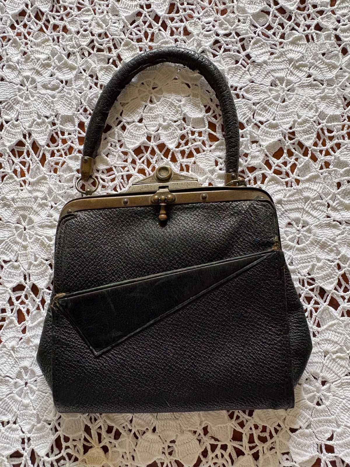 1920’s Victorian Morning Leather Purse - Black