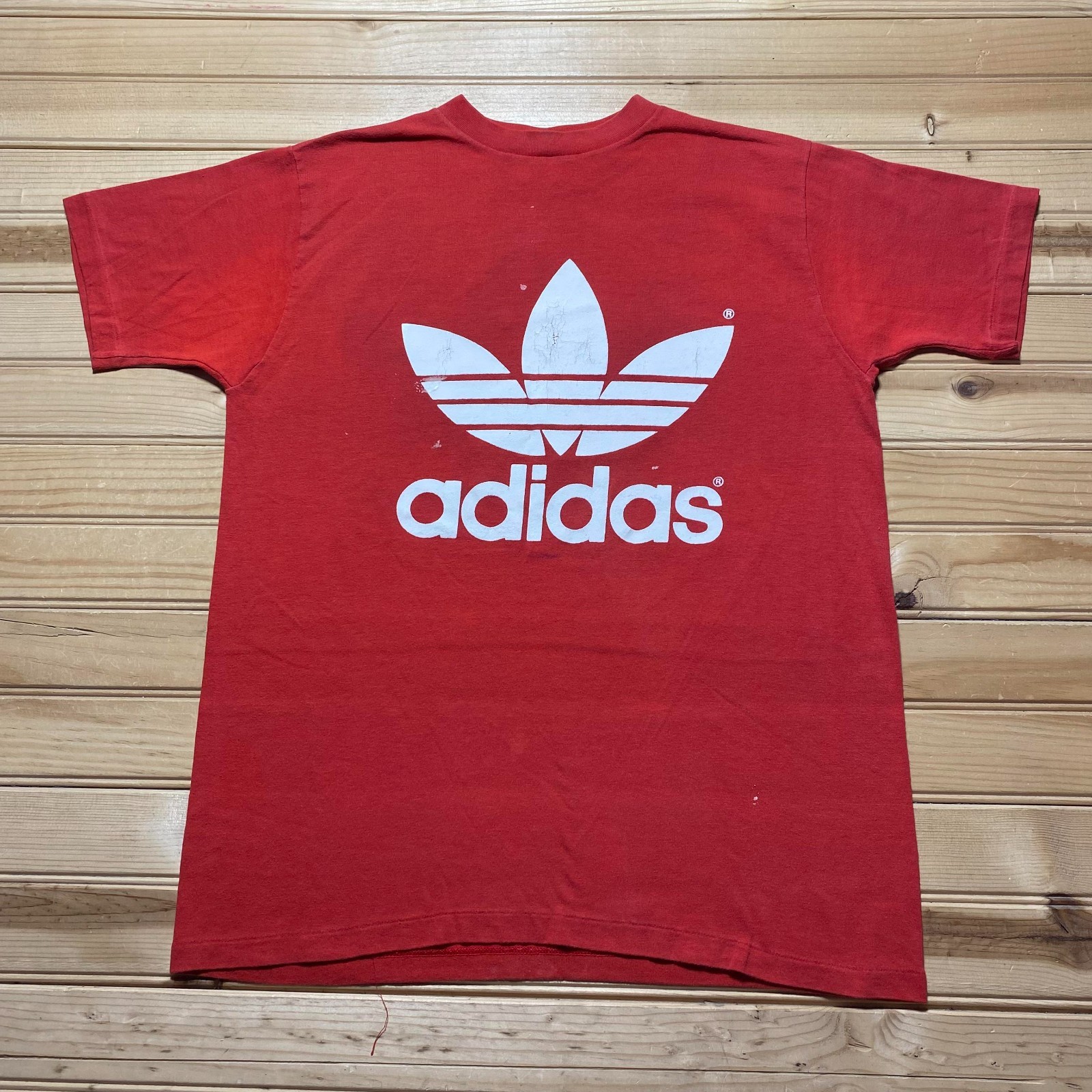 Vintage 80s Adidas Trefoil Logo Double Sided Sports Graphic T-Shirt USA - Medium