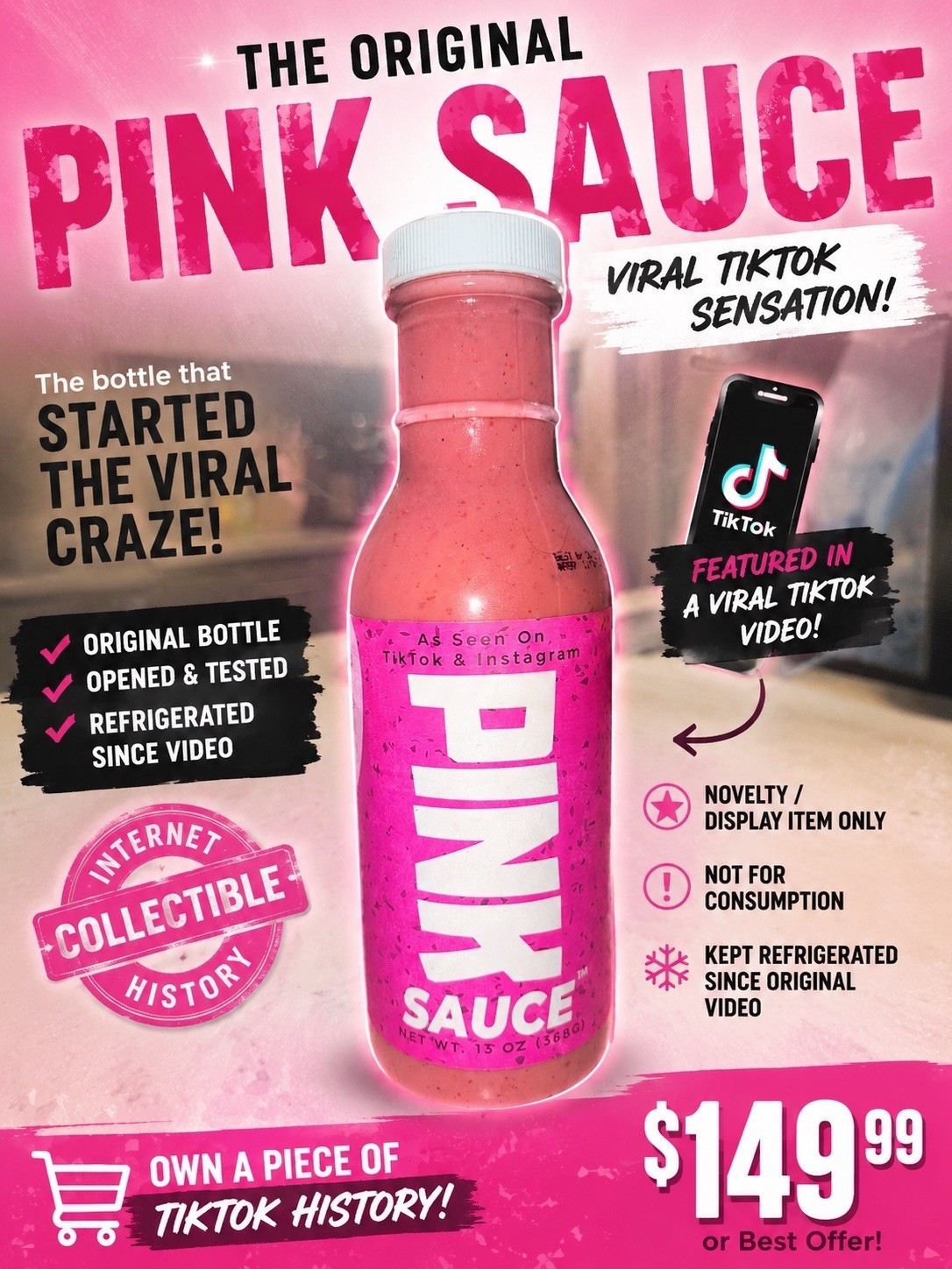 Dave\'s Gourmet Pink Sauce Novelty Display Bottle Internet Collectible Dave\'s Gourmet Pink Sauce Novelty Display Bottle Internet Collectible