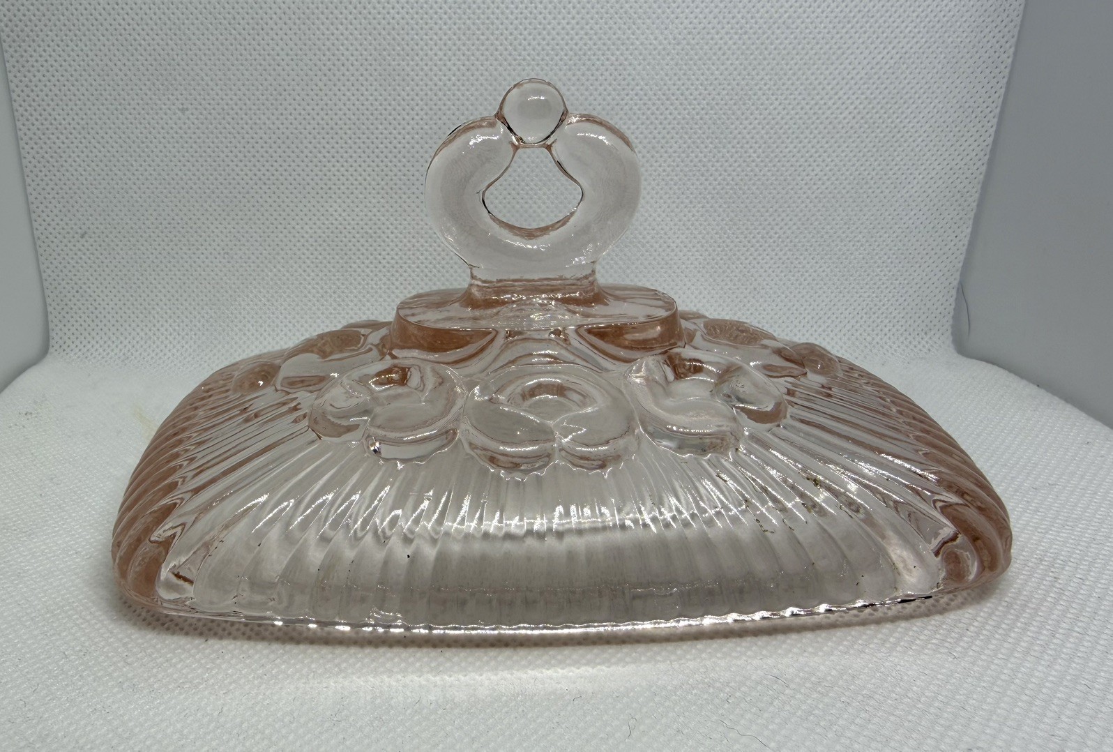 LID ONLY for Indiana Pink Peach Depression Glass Ribbed Lace Pedestal Candy Dish