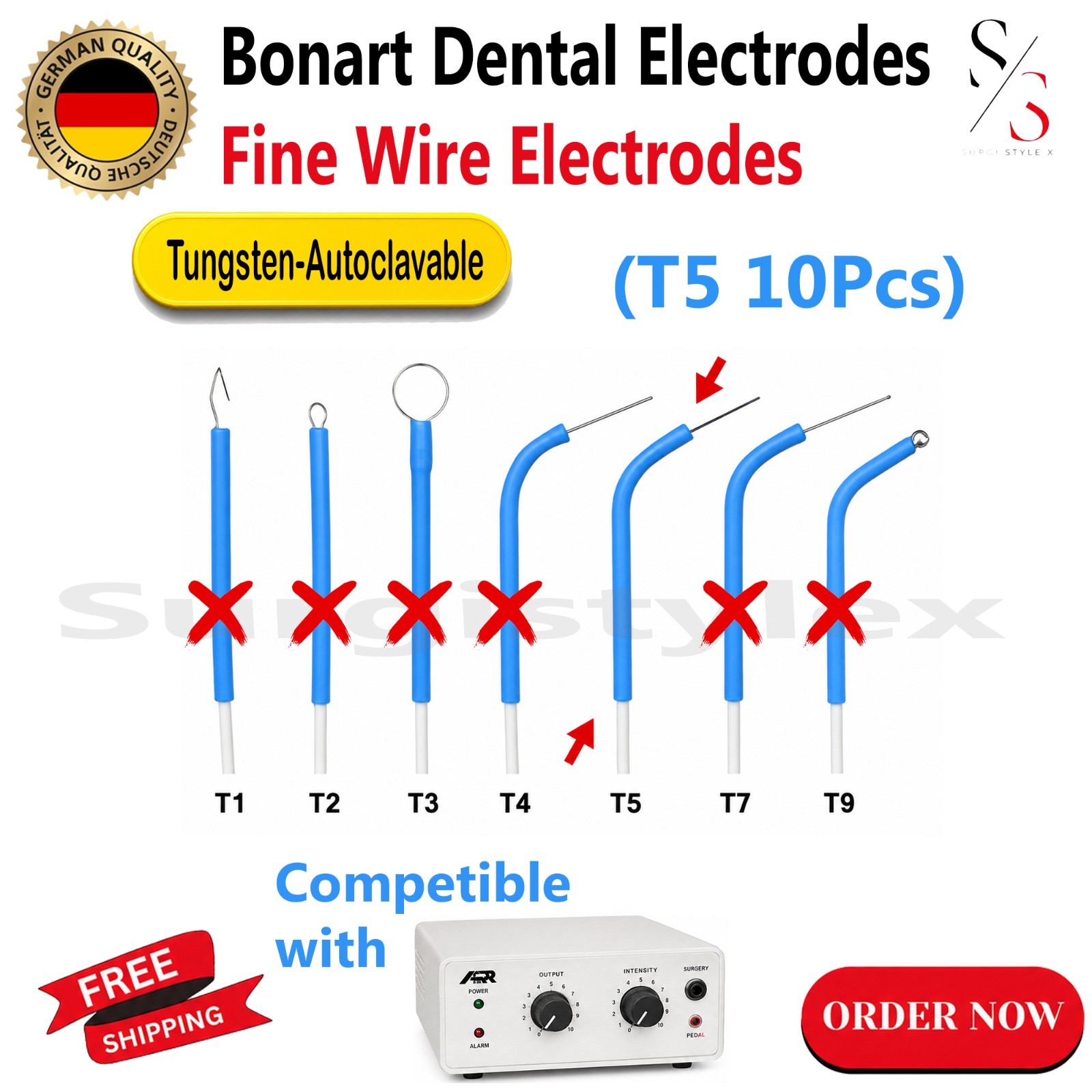 Bonart Dental Electrodes T5 Fine Wire Electrodes 10Pcs Reusable /Autoclavable CE
