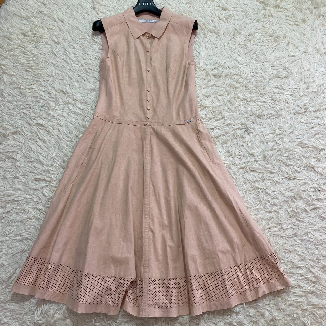 FOXEY Sleeveless Long Dress  #38 Used Women pink Faux leather From Japan