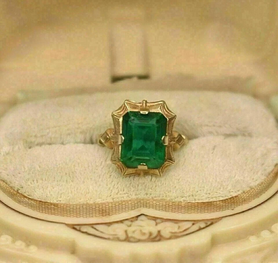 5.25 Ct Emerald Cut Natural Emerald & Diamond Wedding Ring 14K Yellow Gold 5.25 Ct Emerald Cut Natural Emerald & Diamond Wedding Ring 14K Yellow Gold