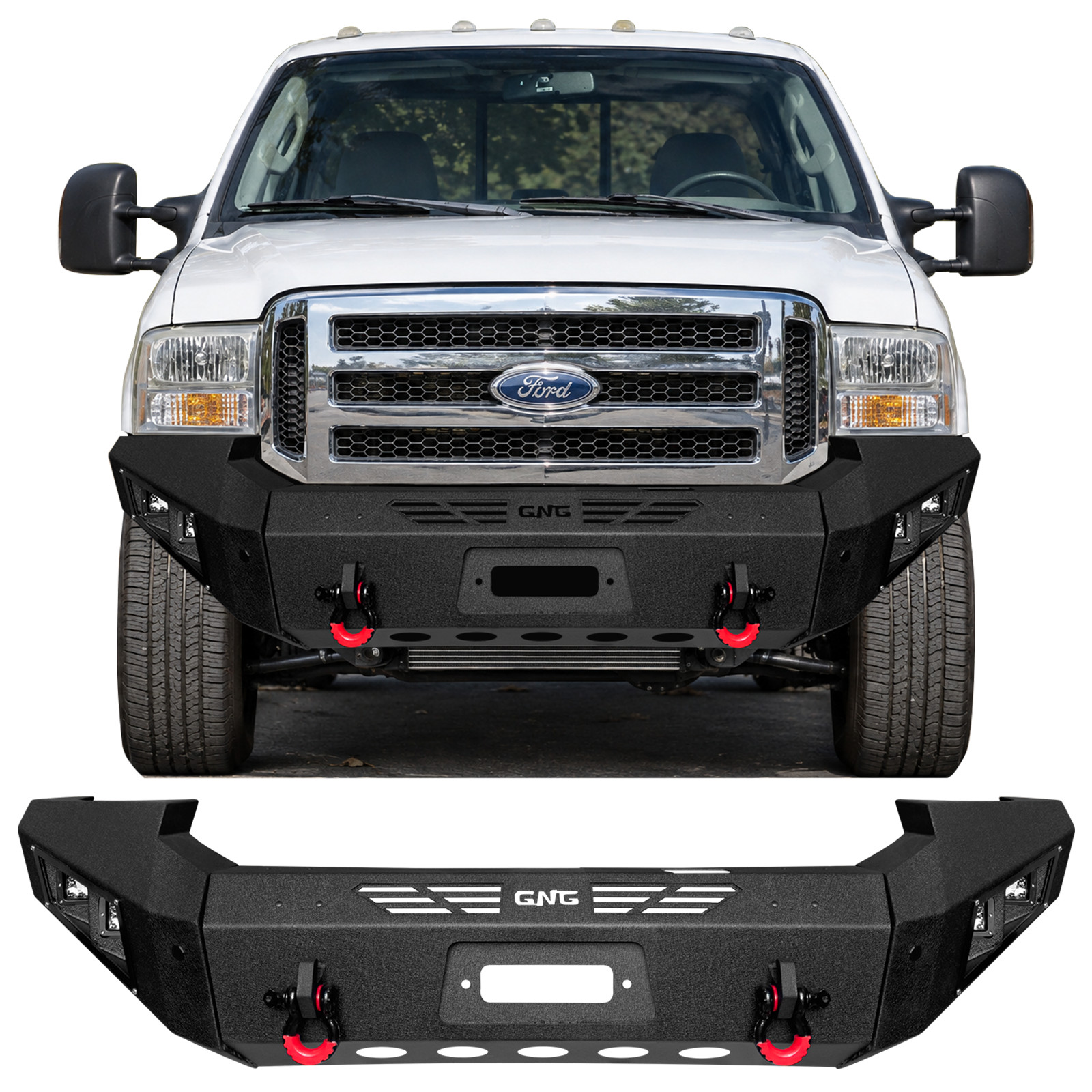 Front Bumper For 2005-2007 Ford F250 F350 F450 F550 w/LED Pod Lights & D-Rings