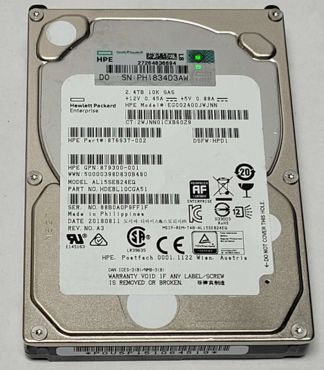 HPE 2.4TB 10K SAS HDD 2.5'' EG002400JWJNN 876937-002 ALI5SEB24EQ 100% Health