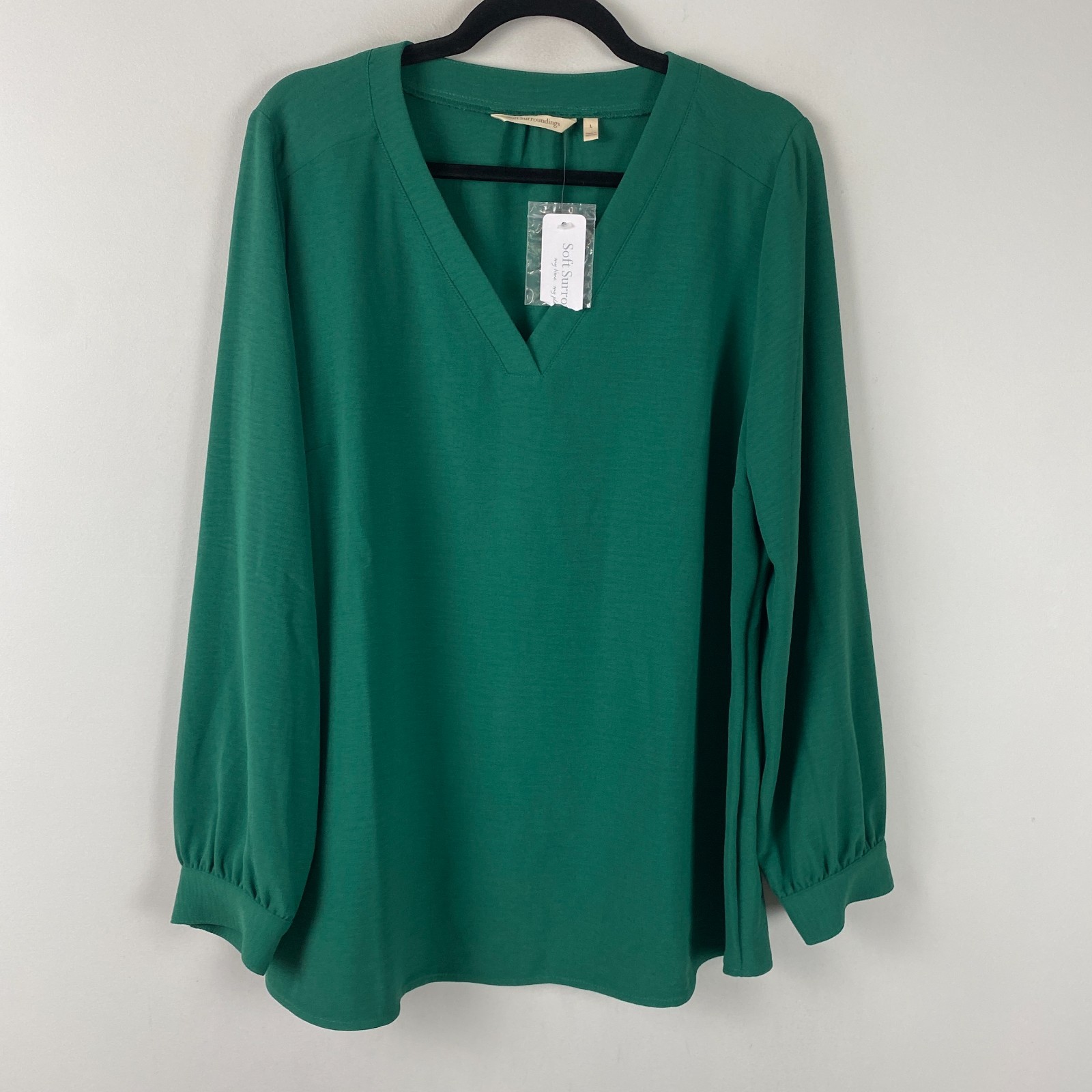 Soft Surroundings Popover Blouse Size Large Green V Neck Tunic