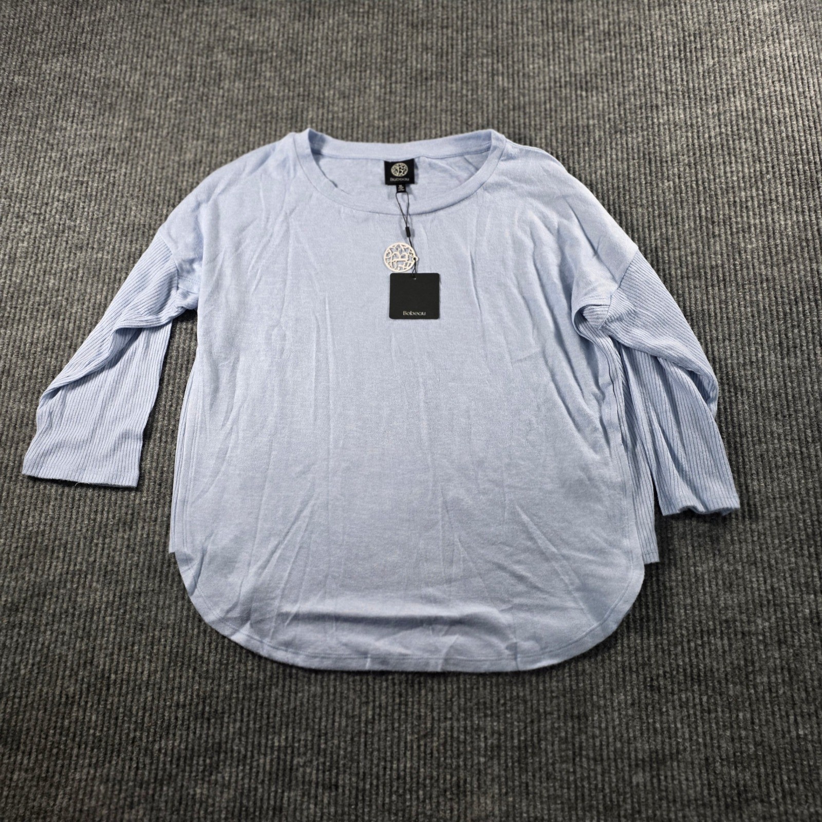 Bobeau Womens XL Light Blue Mixed Knit Ribbed Sleeve Crew Neck Top New With Tags Bobeau Womens XL Light Blue Mixed Knit Ribbed Sleeve Crew Neck Top New With Tags