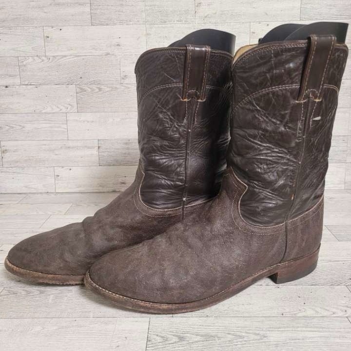 Vintage Justin Exotic Brown Africa Leather Safari Cowboy Boots Men\'s 9 USA Made