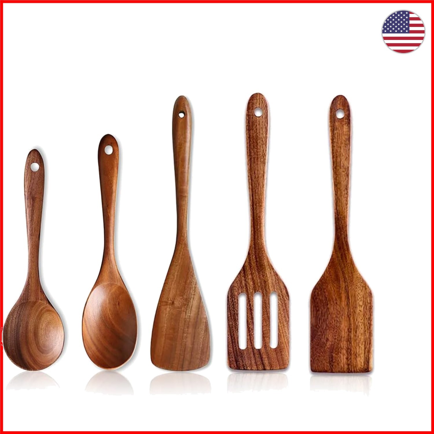 Non-Toxic Wooden Utensil Set - 5 Durable Acacia Tools for Effortless Cooking