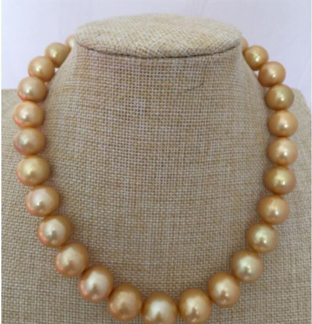 Rare Huge 12-13mm Real South Sea Round Gold Pearl Necklace 14-36 inch 14K Plated