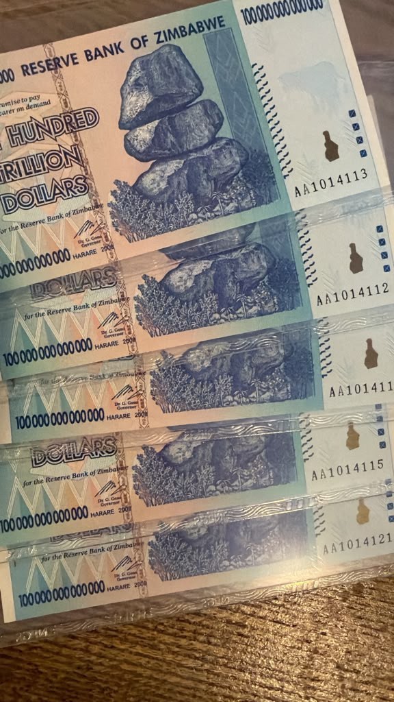PRE-ORDER ZIMBABWE 100 TRILLION AA/2008 P-91 | LOT OF 5 UNC | SHIPS IN 10 DAYS