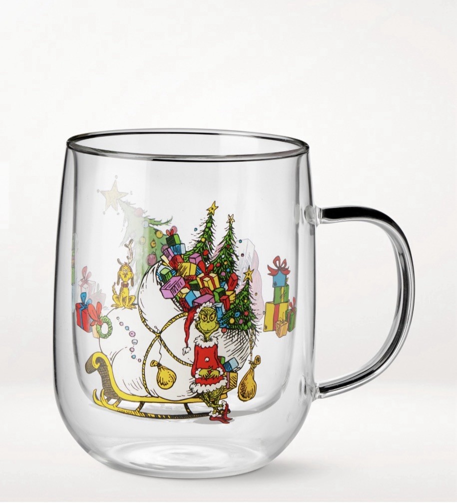 Williams Sonoma The Grinch Double Wall Mug 16 OZ NEW Glass Christmas Holiday Williams Sonoma The Grinch Double Wall Mug 16 OZ NEW Glass Christmas Holiday