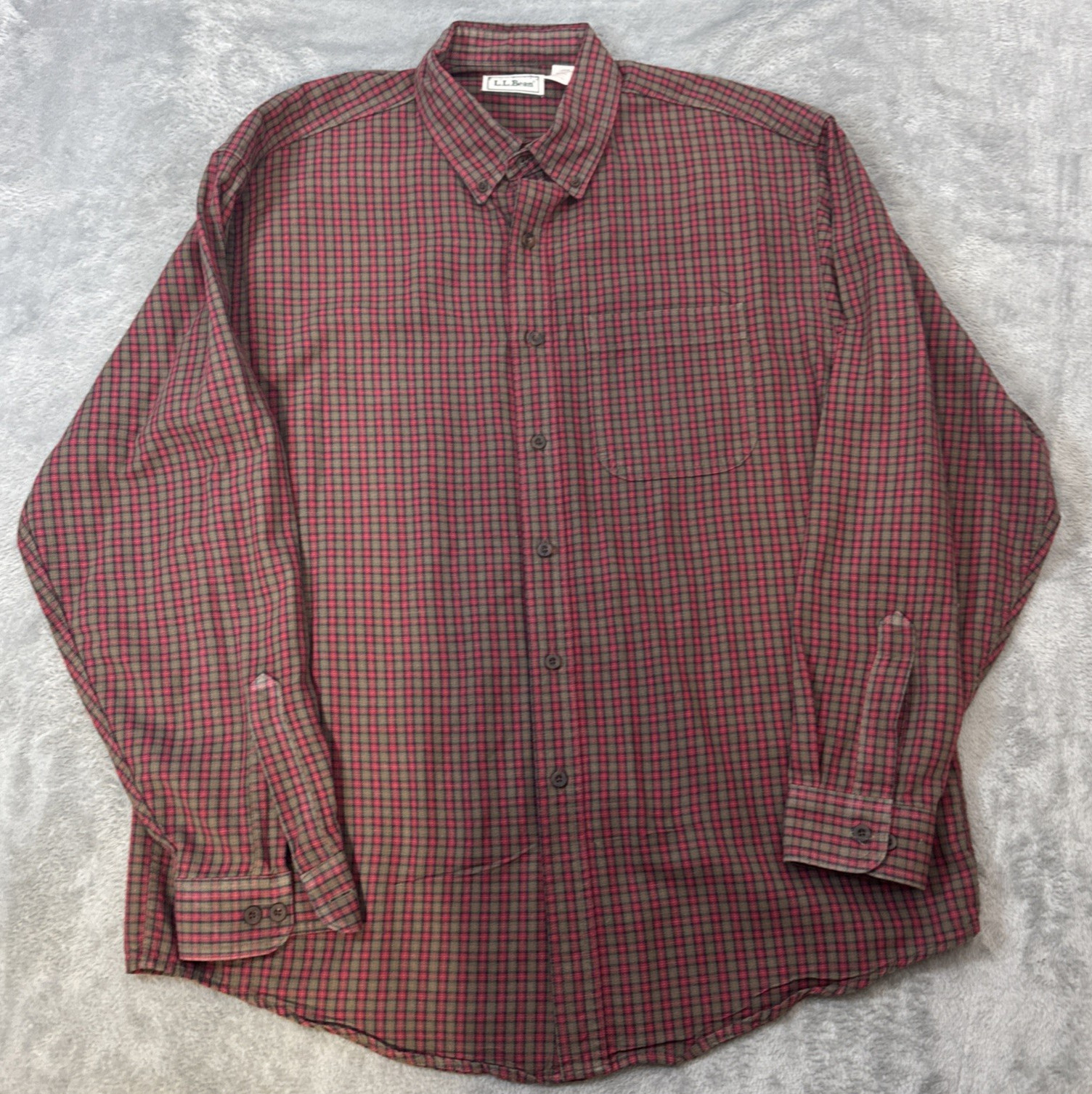Vintage LL Bean Button Down Shirt  Mens L  Plaid Long Sleeve Cotton Made in USA