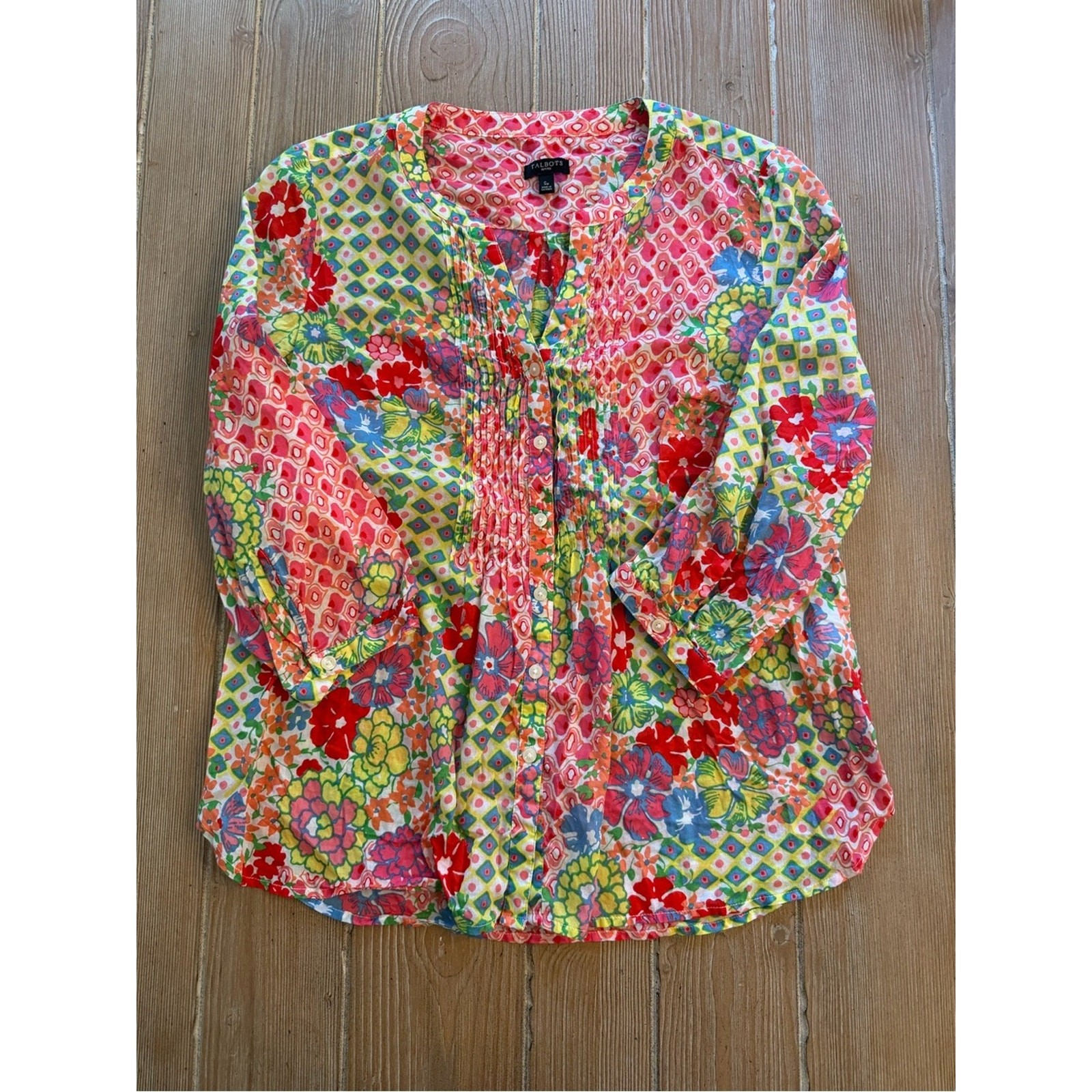 Talbots Pink Floral Pintuck Peasant Blouse- small petite