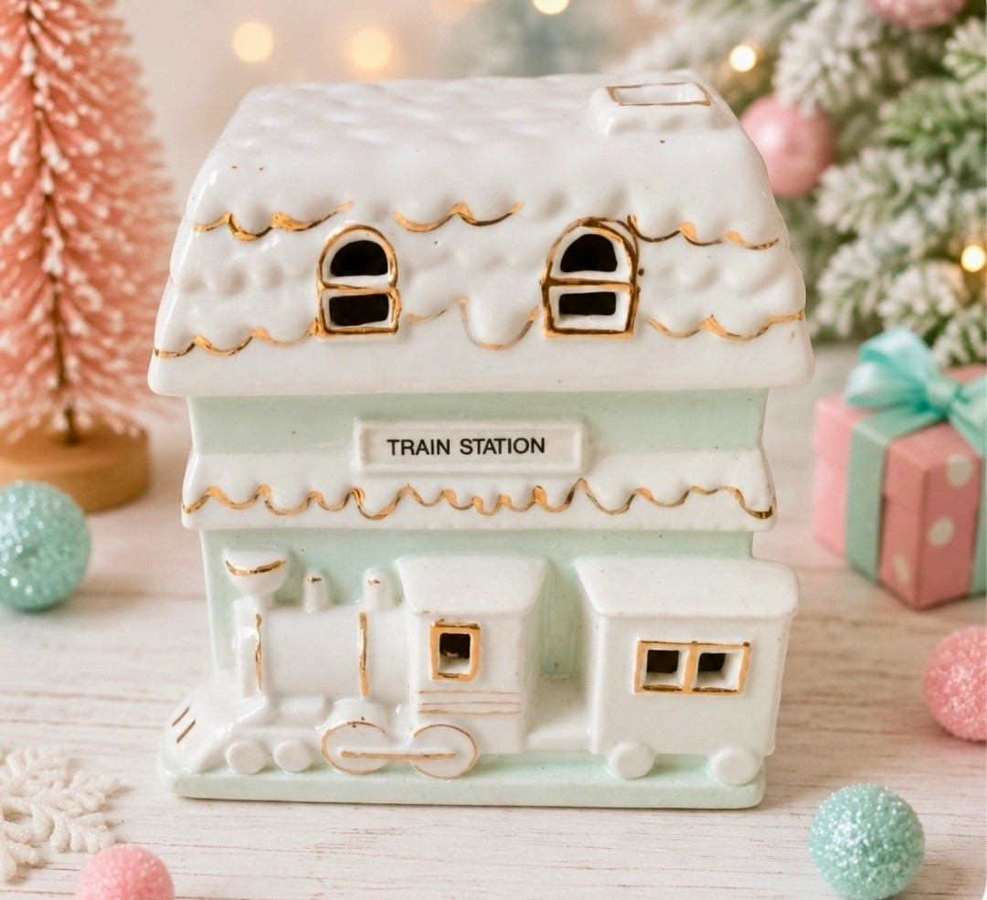 Giftco Inc Victorian Holiday Train Station House Candle, Ceramic Glazed Giftco Inc Victorian Holiday Train Station House Candle, Ceramic Glazed