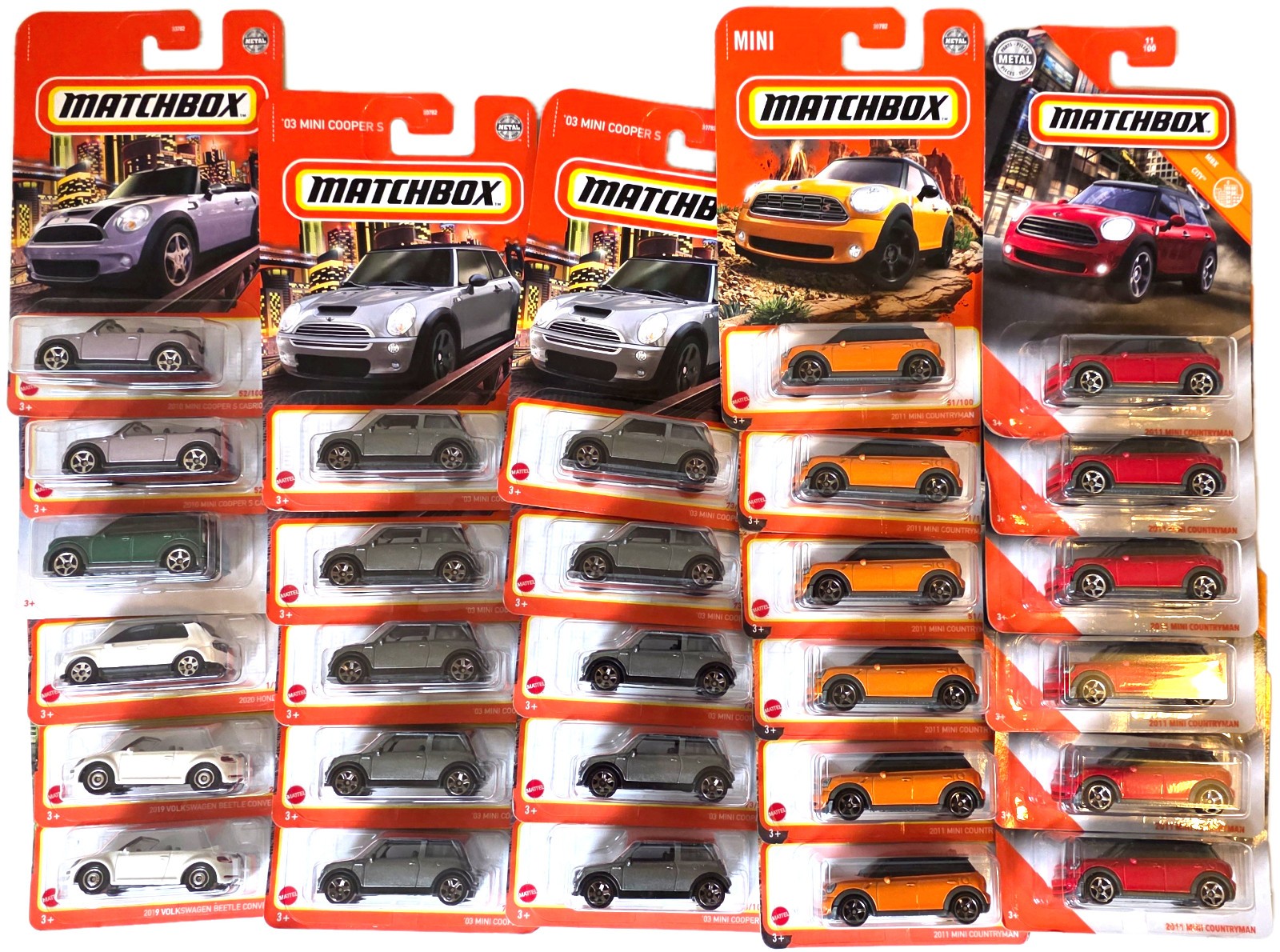 Matchbox lot of 28 Mini Cooper cars die-cast Cabrio Countryman Beetle Honda E