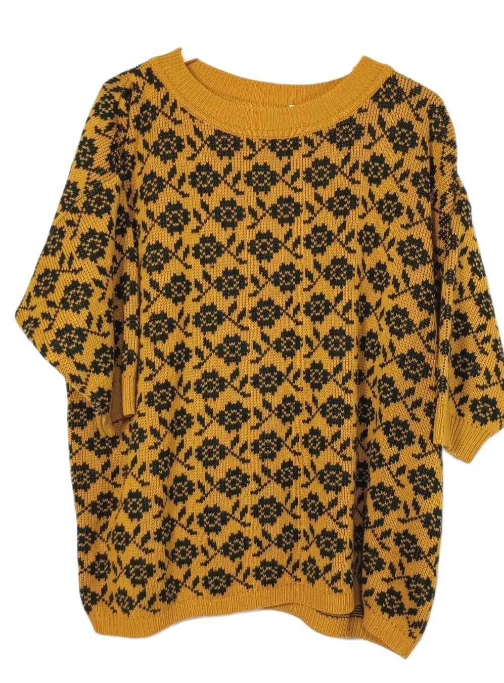 Vintage Stefano Womens Sweater Floral 1/2 Sleeve Acrylic Knit One Size OSFA