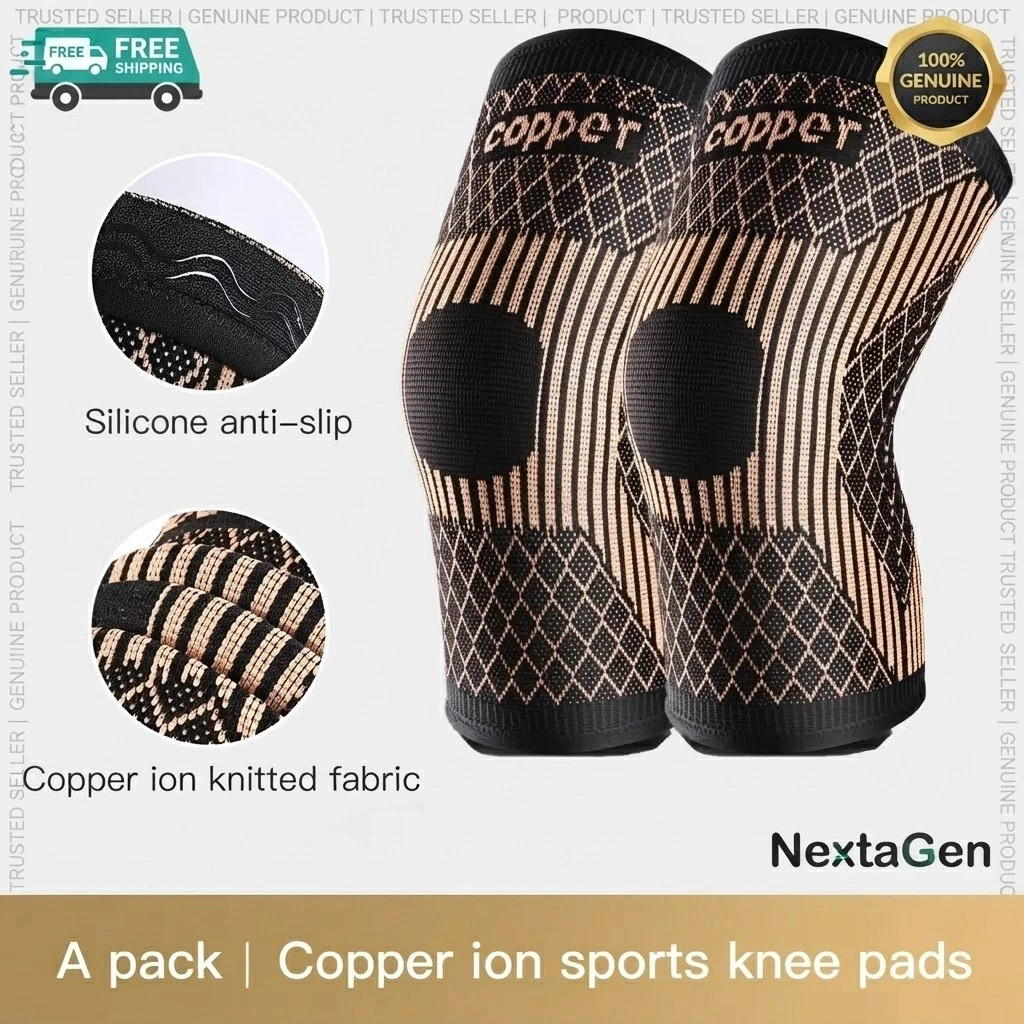 2 Piece L Size Copper Knee Sleeve Compression Support Sports Arthritis Brace