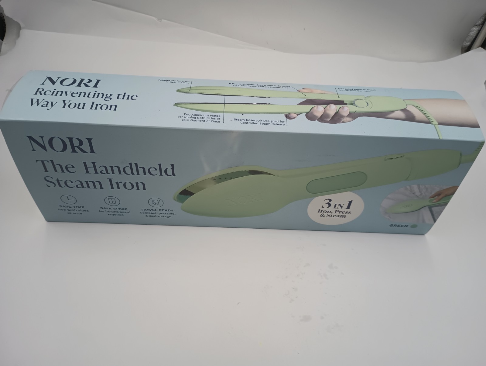 NEW NORI PRESS HANDHELD STEAM IRON GREEN 3-IN-1 PORTABLE TRAVEL GARMENT STEAMER