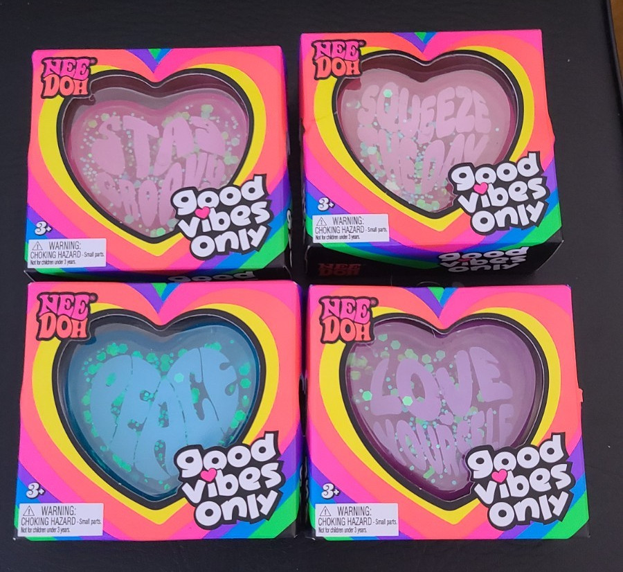 NeeDoh Good Vibes Only Heart - AUTHENTIC Schylling toy Nee Doh - LOT OF 4