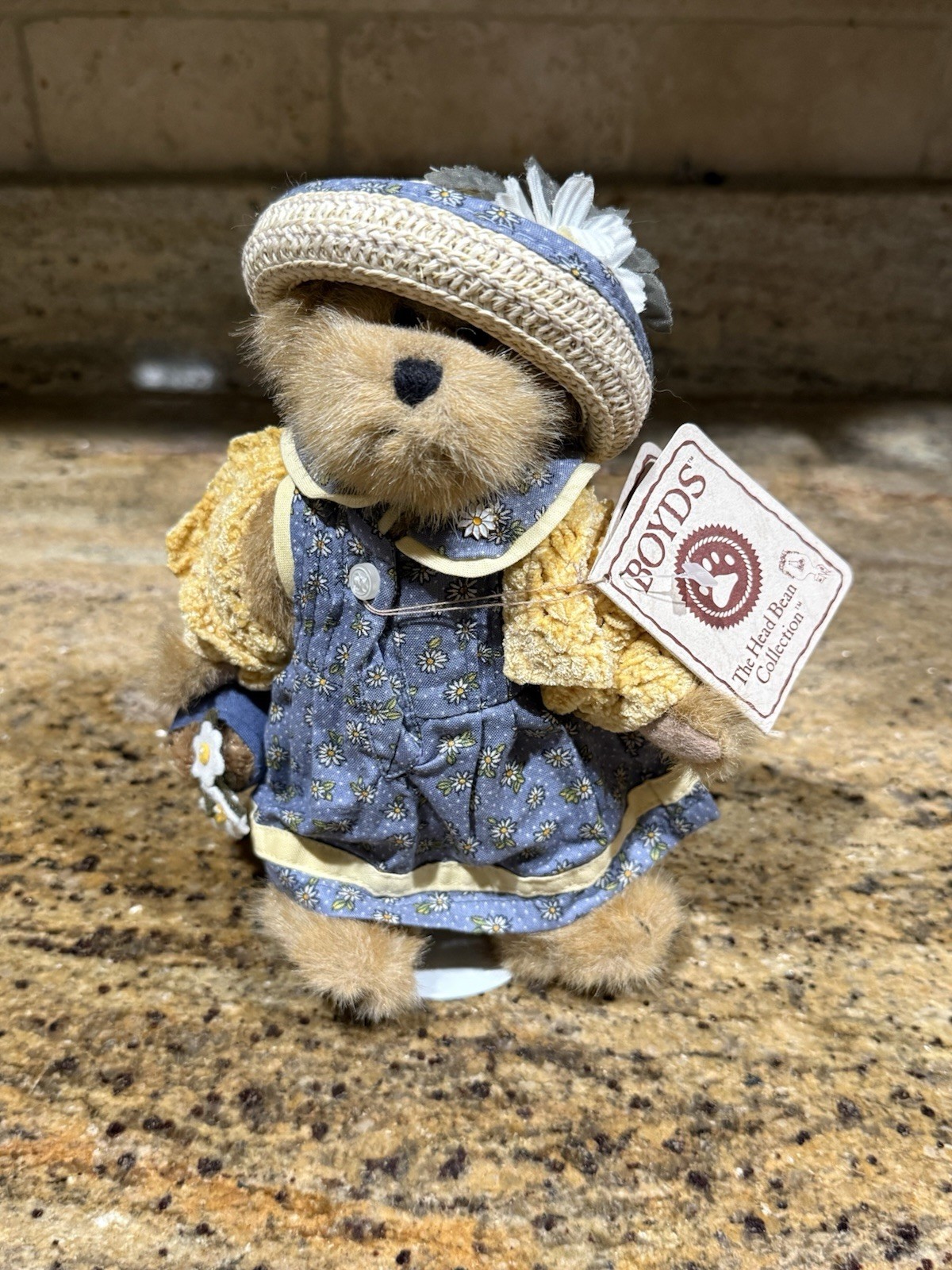 Boyds Bears Janet C Daisydew Blue Floral Dress Yellow Cardigan Daisy Hat NWT