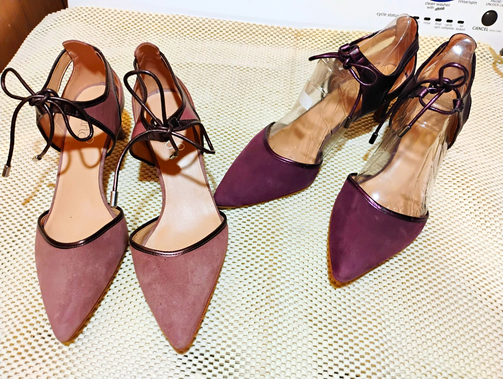 2 Pair - Franco Sarto Purple Suede D\'Orsay Lace-Up Strappy Pointed Toe Heel US 8