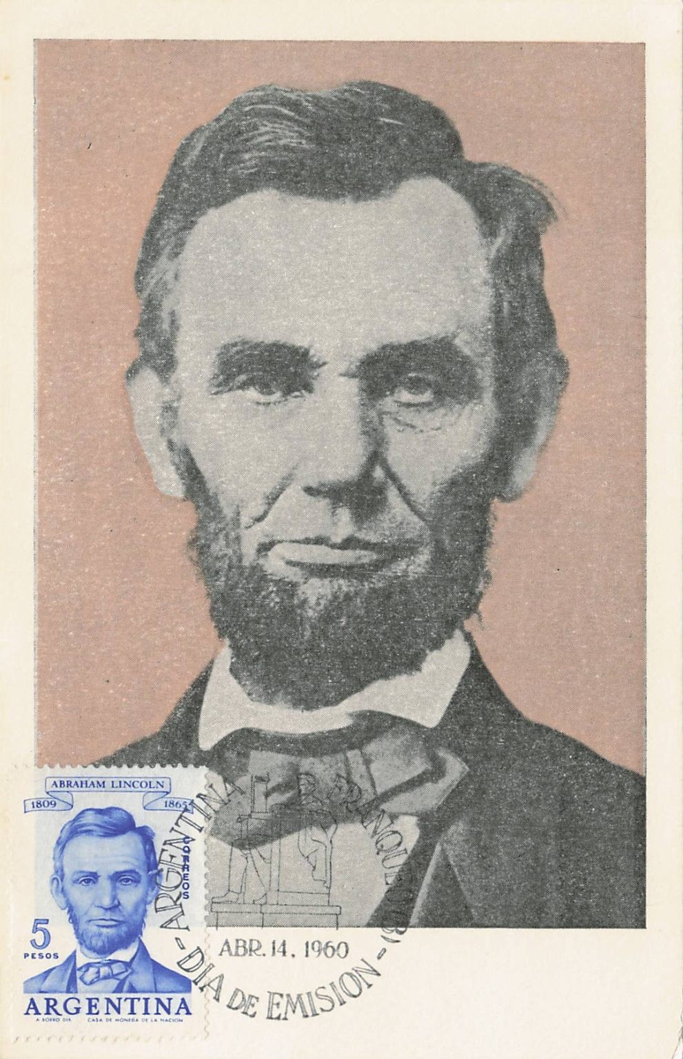 Abraham Lincoln 1960 Argentina First Day Issue Postcard HIPOCAMPO Abraham Lincoln 1960 Argentina First Day Issue Postcard HIPOCAMPO