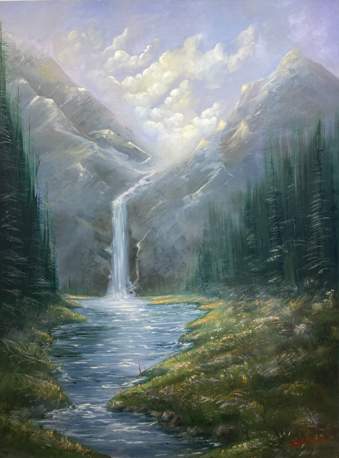Original Vintage Art Majestic Landscape Oil on Canvas Painting 24x30