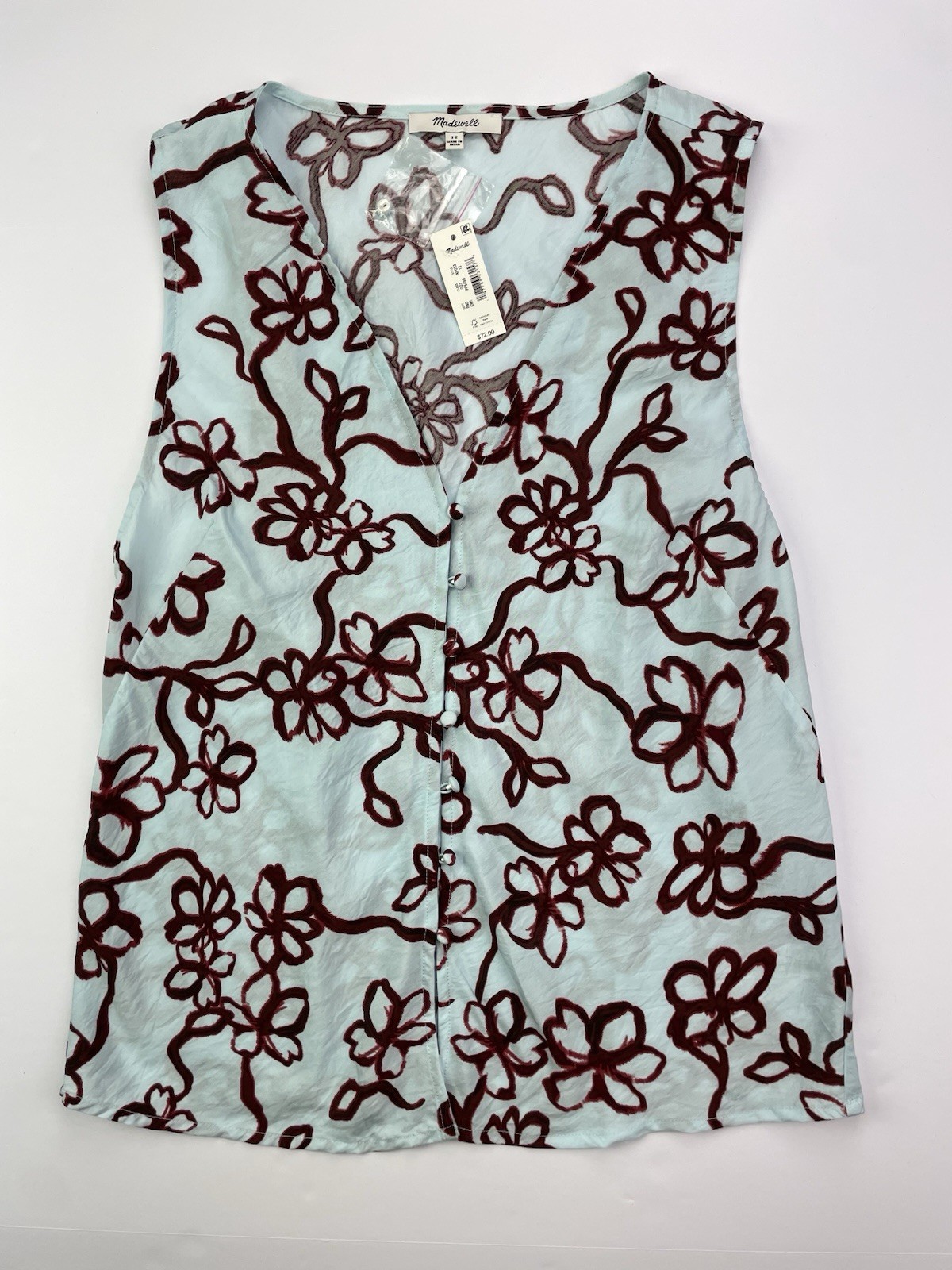 NWT Madewell  Sleeveless Cutaway V Neck Top Boho Viscose Floral Size 12