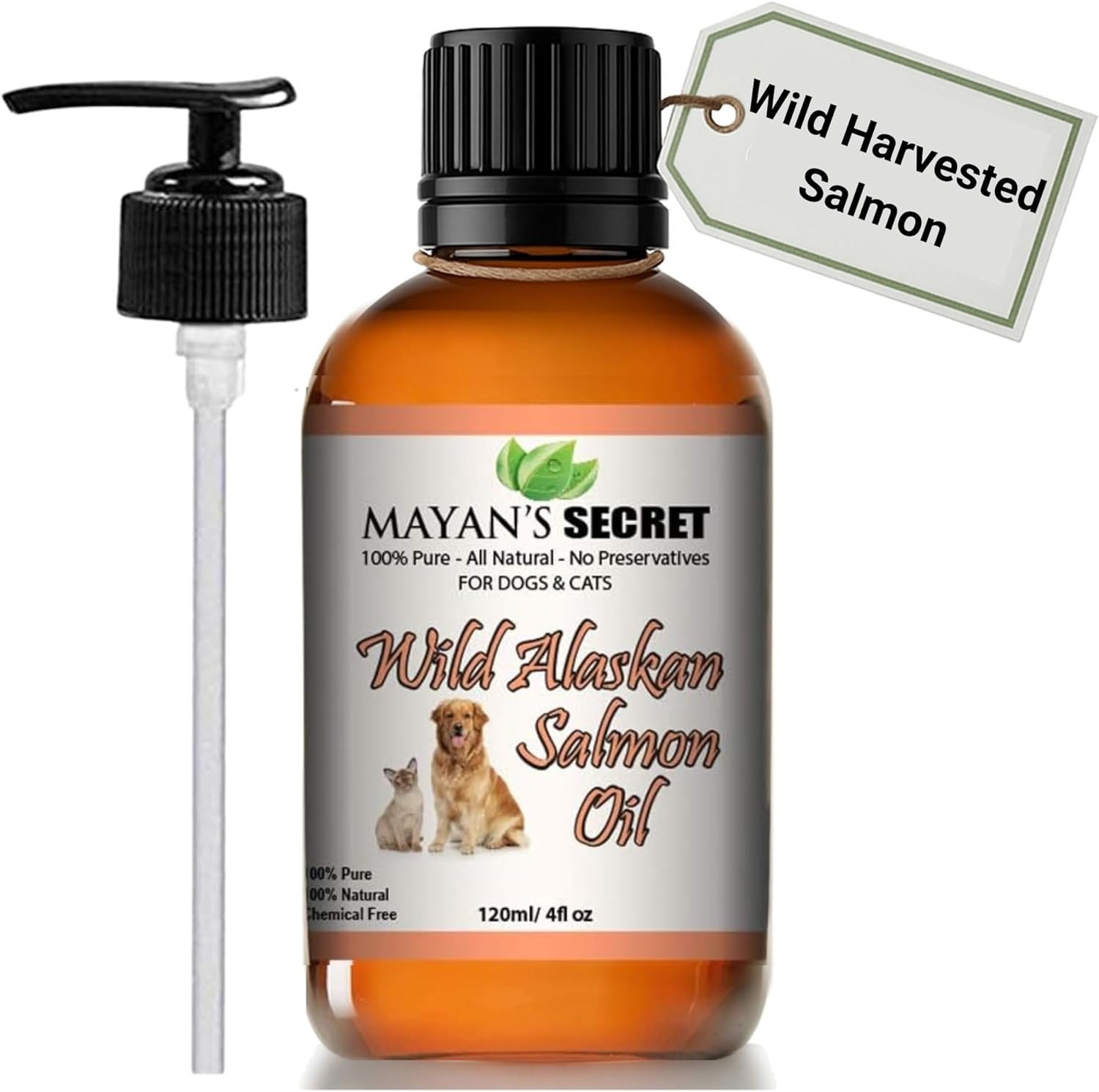 Wild Alaskan Salmon Oil for Dogs & Cats 100% Pure Natural 4oz-Mayan\'s Secret