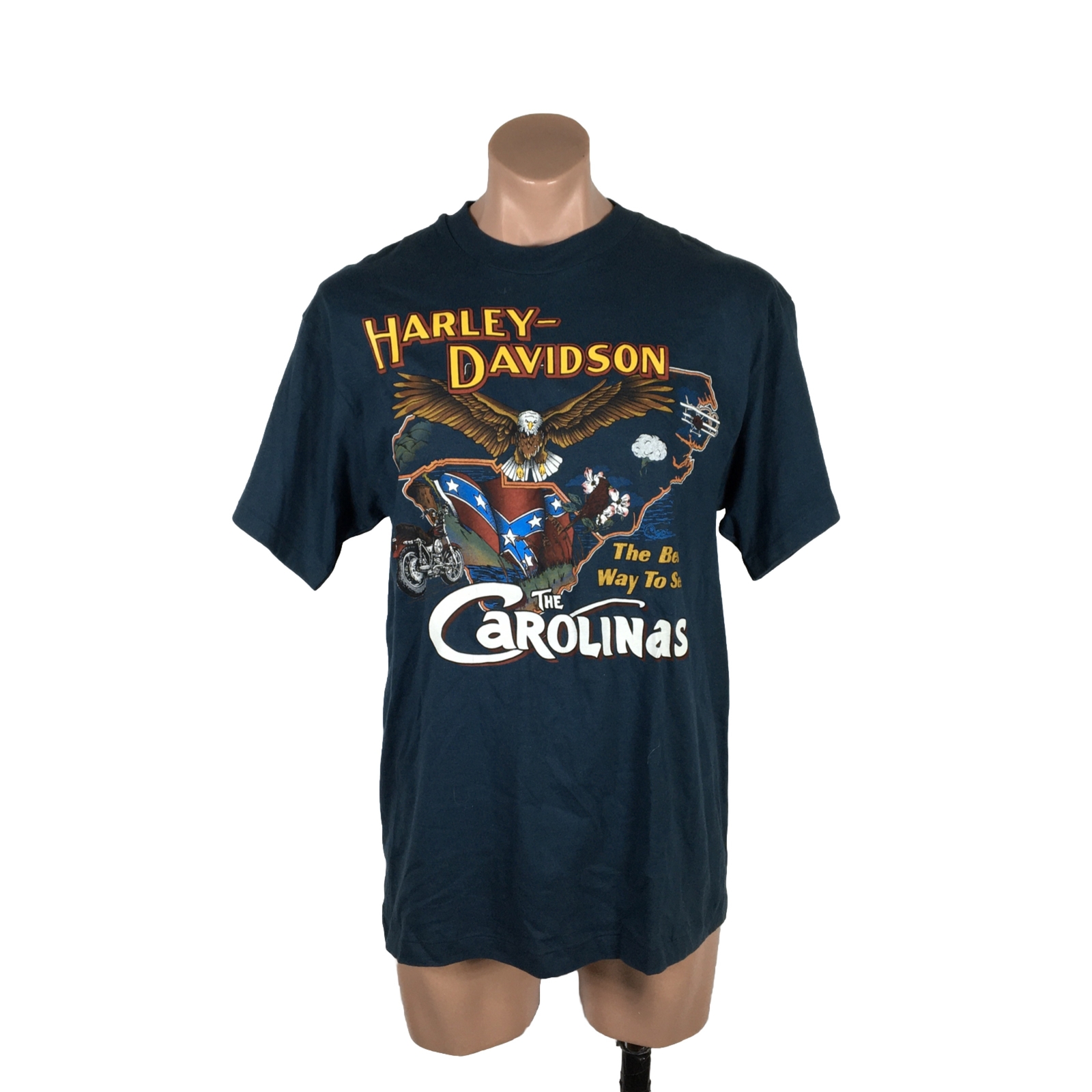 Vintage 1995 Harley Davidson 3D Emblem Carolinas Myrtle Beach NWT Blue Shirt