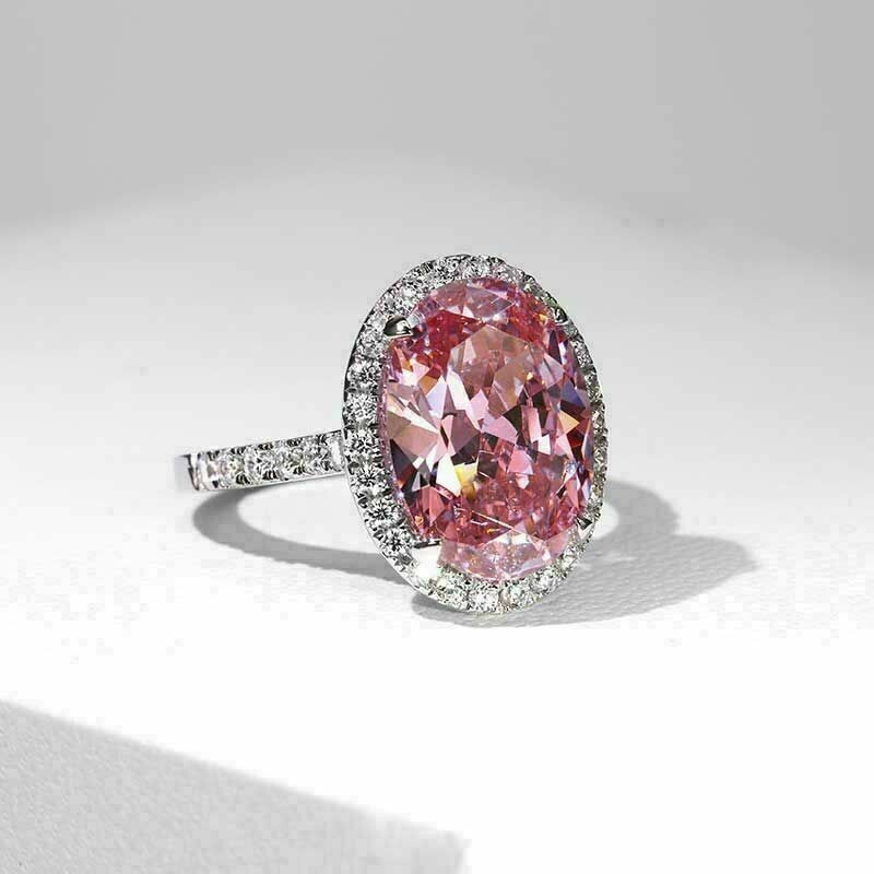 4.50Ct Lab Created Oval Pink Diamond Engagement Ring 14K White Gold Finish