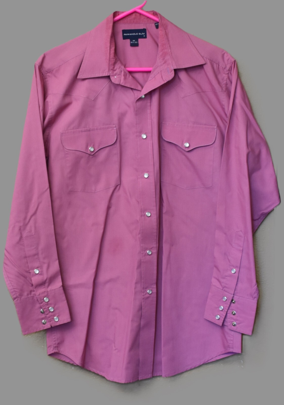Vtg Panhandle Slim Western Shirt Mens Med 15.5x33 Mauve 90s Pearl Snap Rodeo