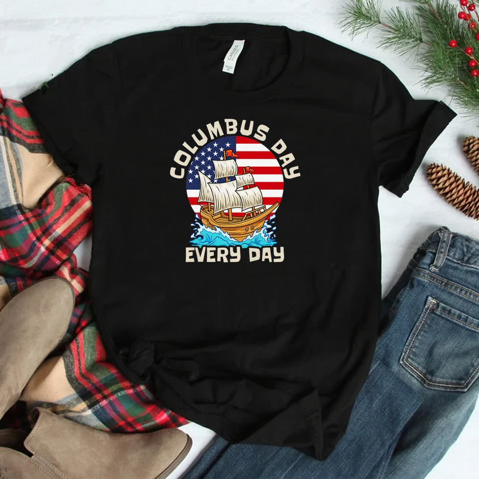 HOT SALE 1492 Christopher Columbus Day 90S Retro Vintage T-shirt Size S-5XL
