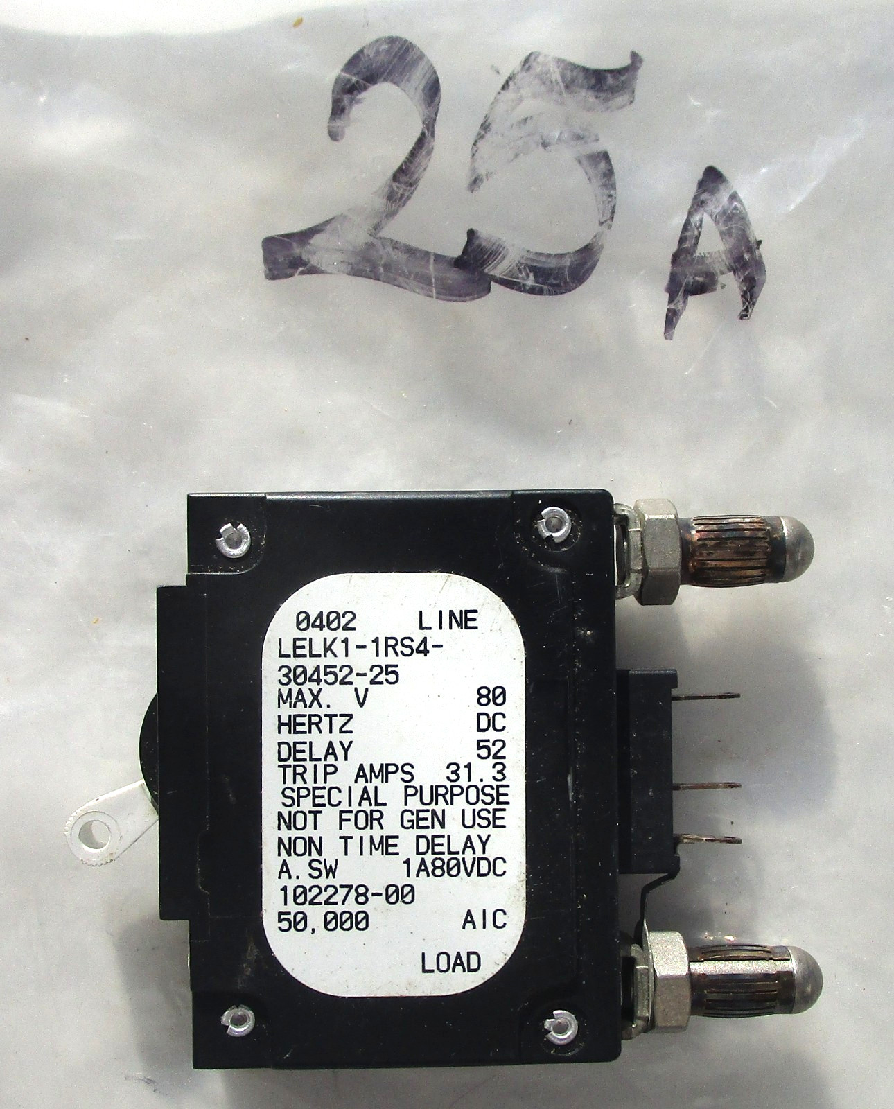 Airpax LELK1-1RS4-30452-25 25 Amp Bullet Circuit Breaker White Handle Switch Use