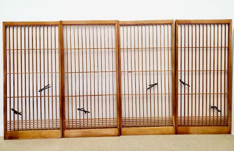 ANTIQUE - JAPANESE - WOODEN SHOJI-SCREEN- 4 PANELS - TOTAL: H 28\ ANTIQUE - JAPANESE - WOODEN SHOJI-SCREEN- 4 PANELS - TOTAL: H 28\