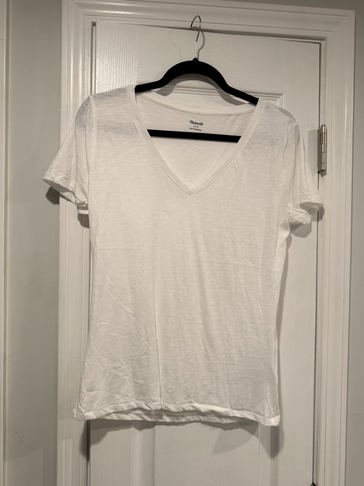 NWOT Madewell Size S White V Neck Short Sleeve Lightweight Slub Cotton Top