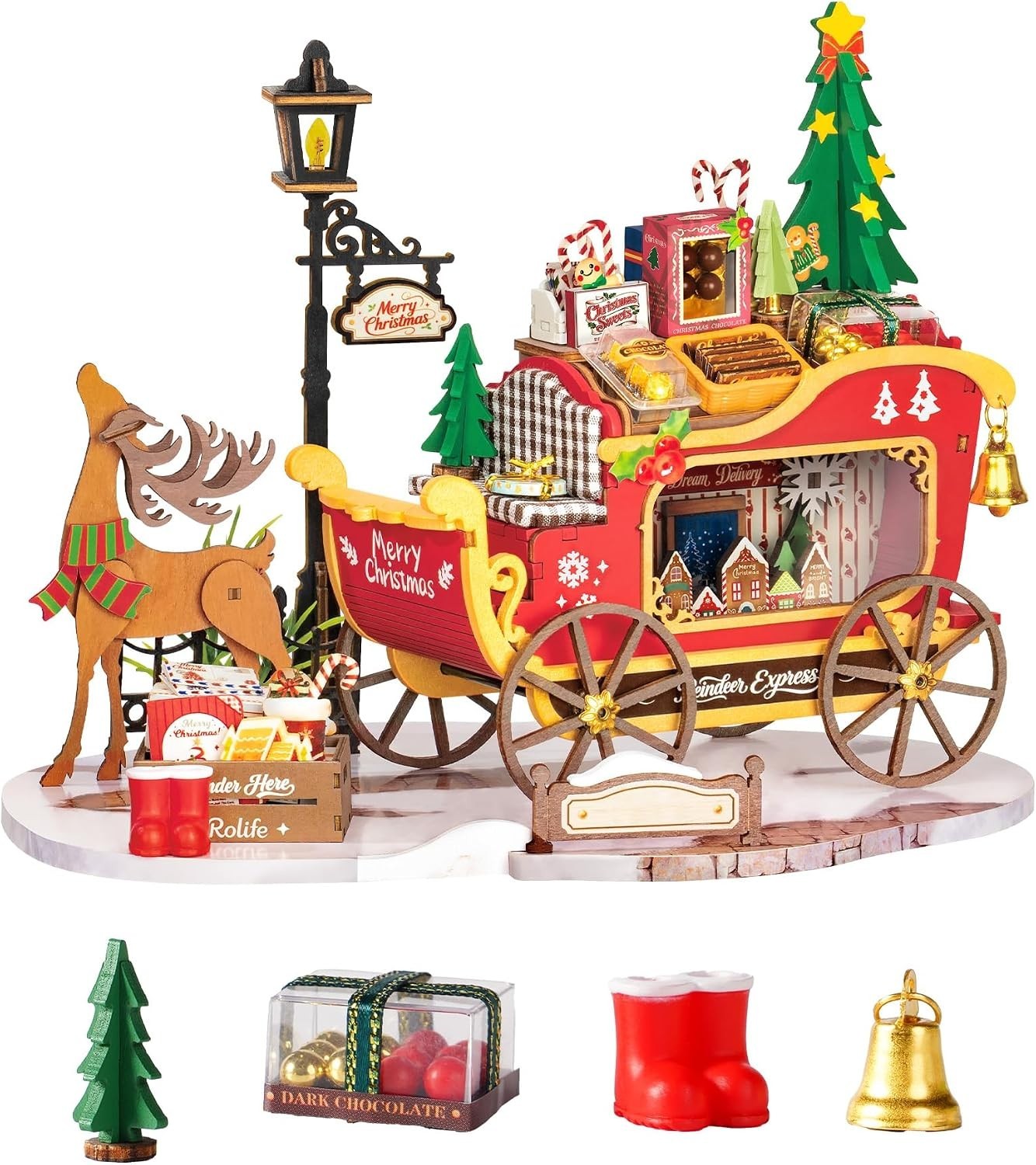 Rolife Reindeer Express Christmas DIY Miniature House Kit for Adults Xmas Gift