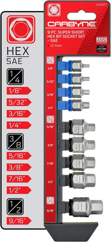 CARBYNE 9-Piece SAE Stubby Low Profile Hex (Allen) Bit Socket Set, CARBYNE 9-Piece SAE Stubby Low Profile Hex (Allen) Bit Socket Set,