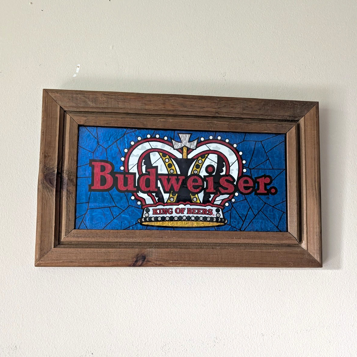 Vintage Budweiser king of beers foil crown faux stained glass bar beer sign
