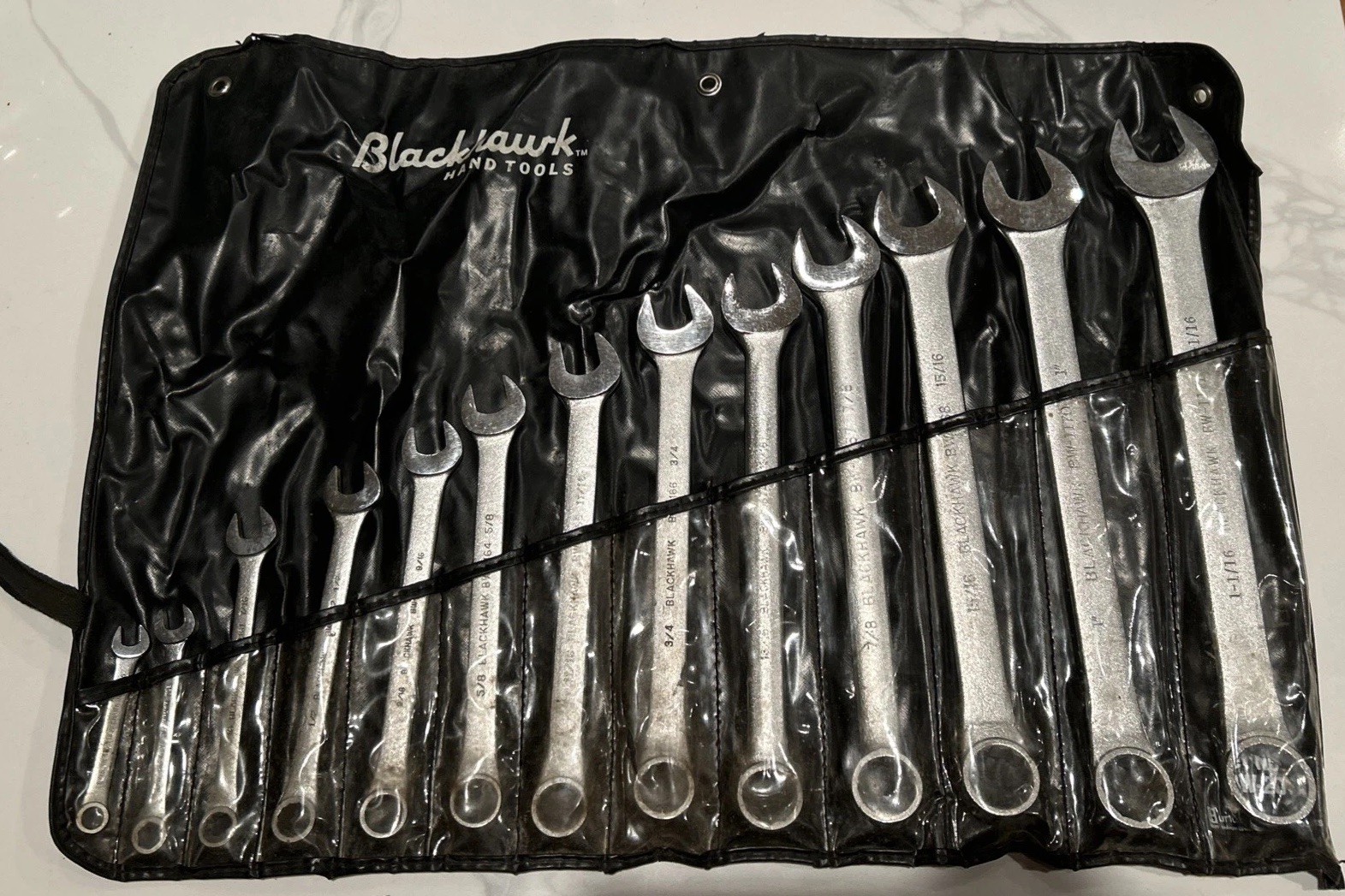Vintage Blackhawk BW-20 Combination Wrench Set SAE W/ Roll Pouch -USA Vintage Blackhawk BW-20 Combination Wrench Set SAE W/ Roll Pouch -USA