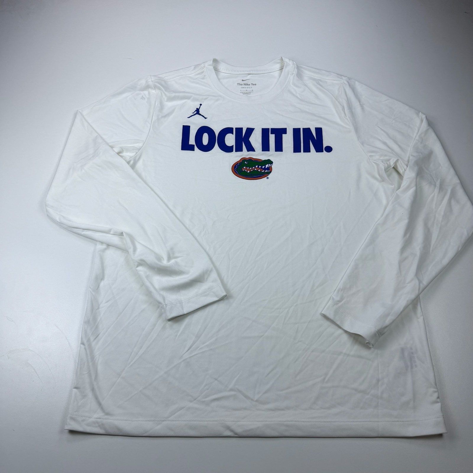 Nike Florida Gators Shirt Mens Large White Dri Fit Long Sleeve Logo White NCAA