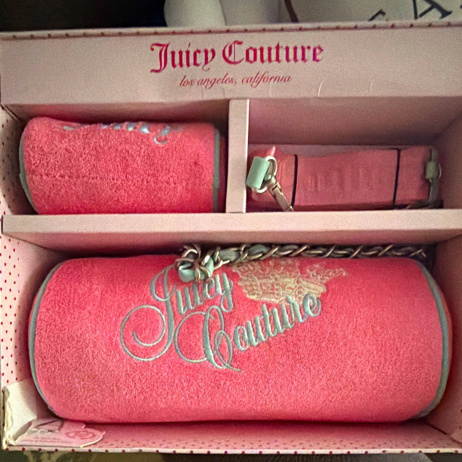 Juicy Couture Pink Women’s Accessory Set w/ Embroidered Logo & Chain Accents