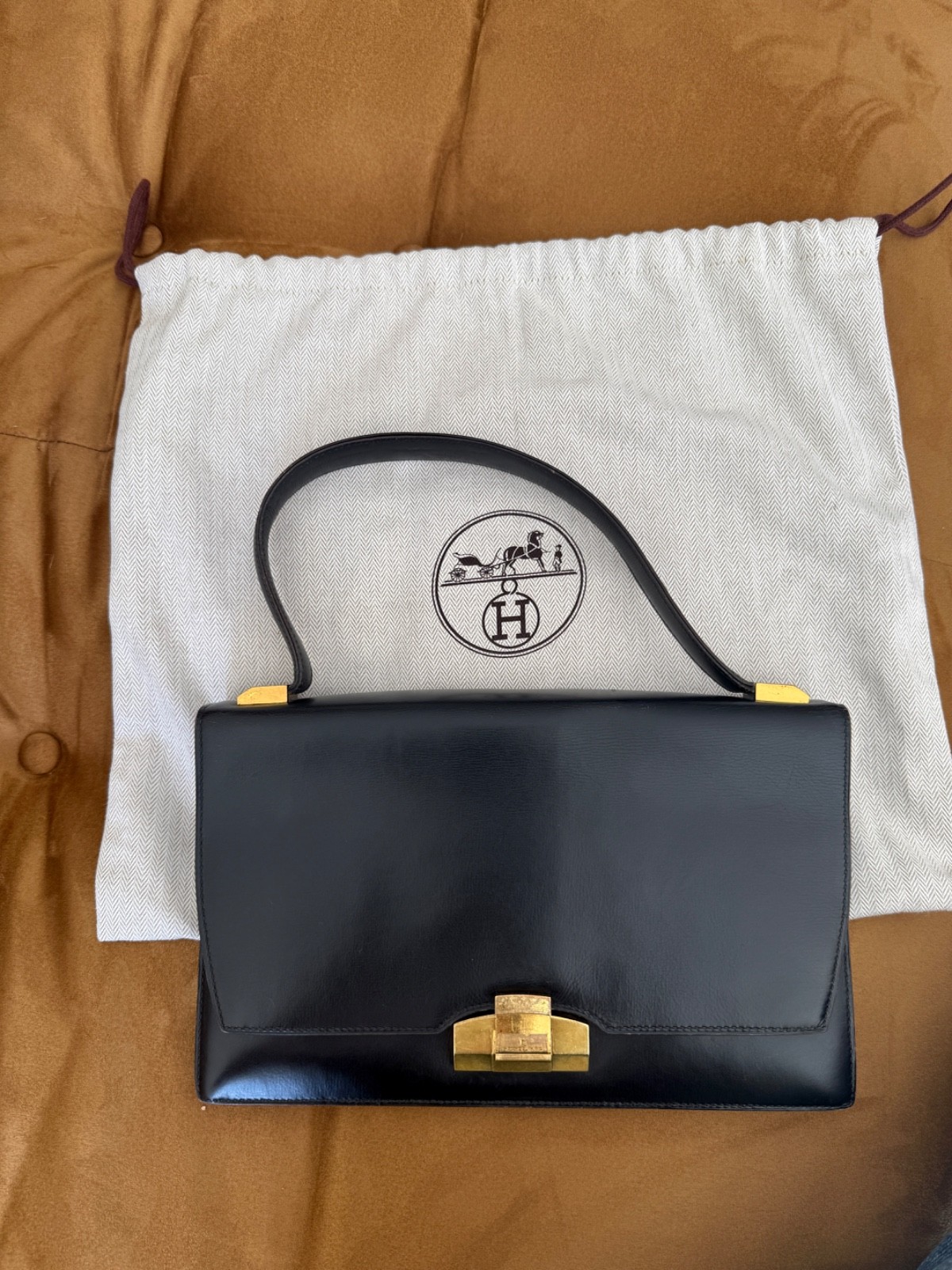Vintage Hermès Black Box Calf Gold Hardware Handbag