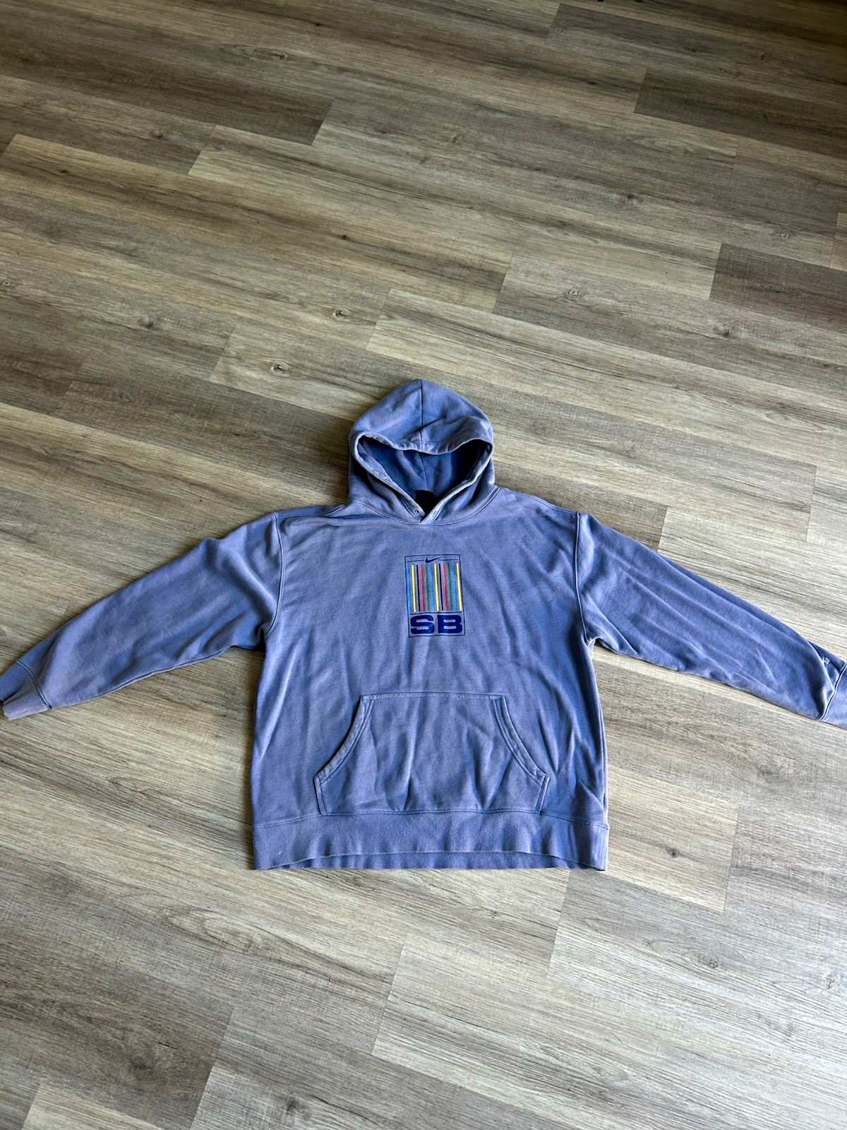 Vintage sun faded Nike SB Barcode Graphic Hoodie Sweatshirt Purple Blue XL 
