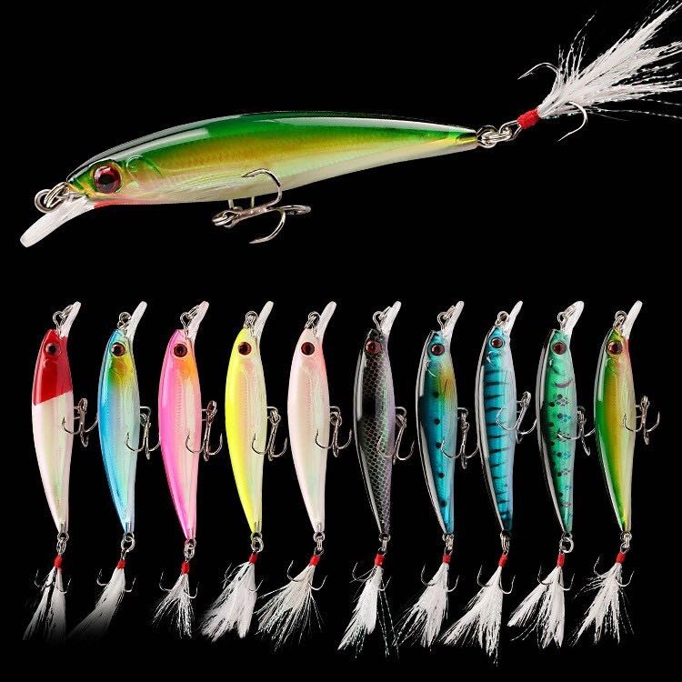 10pcs Fishing Lures Crankbaits Hooks Minnow Baits Tackle Crank