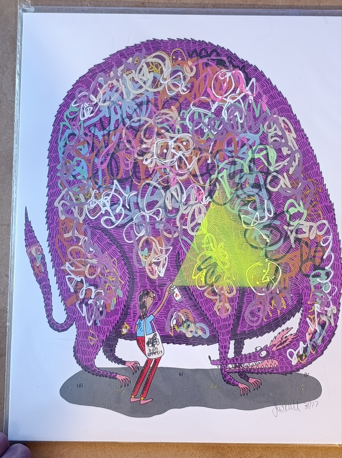 Art Jay Howell Graffiti Dog- PURPLe Silkscren &Handwork *Bobs Burger Artist