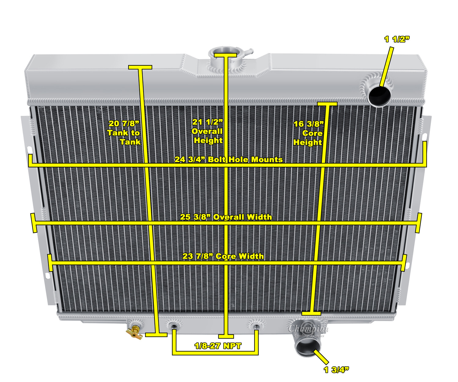 RN Champion 3 Row Radiator Lowerhose Passenger 24