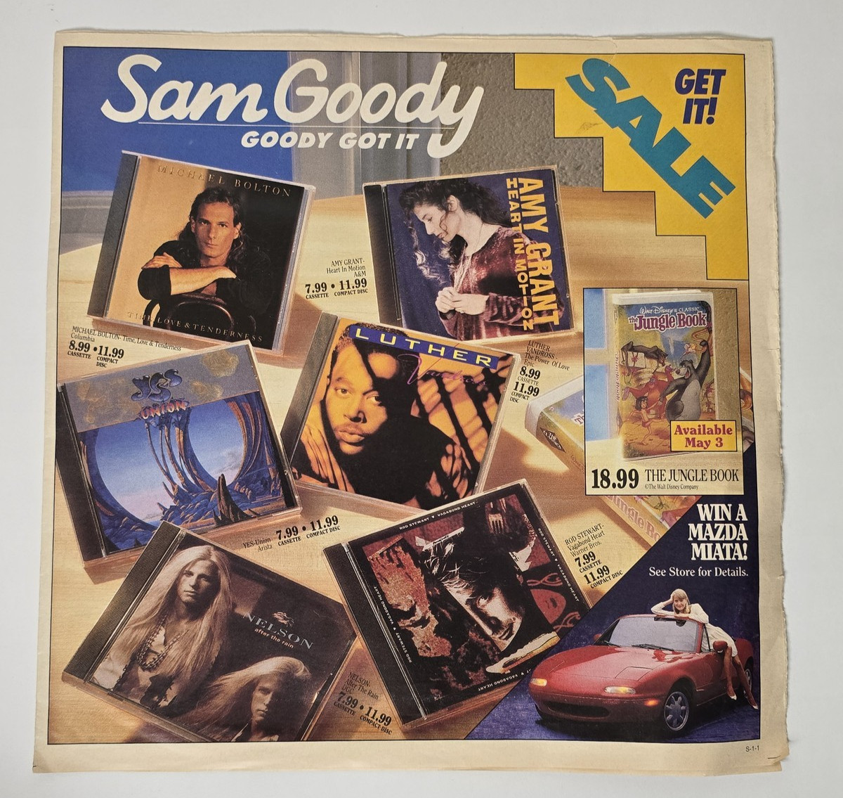 1991 Sam Goody Music Catalog CDs Cassettes VHS Audio Sale Circular 6 Pages