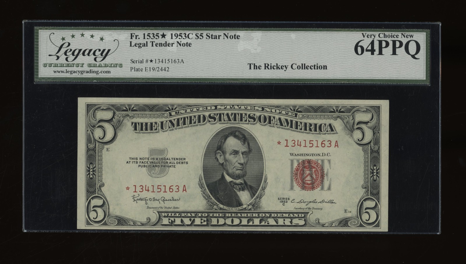 DBR 1953-C $5 Legal STAR Fr. 1535* Legacy 64 PPQ Serial *13415163A DBR 1953-C $5 Legal STAR Fr. 1535* Legacy 64 PPQ Serial *13415163A